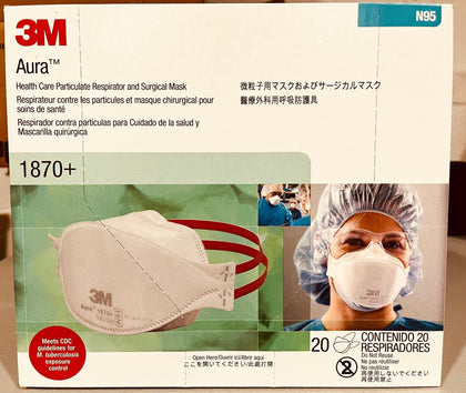 3M™ AURA™ Health Care Particulate Respirator and Surgical Mask 1870+, N95 Box of 20 - WS Supply Store